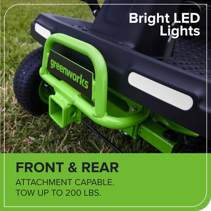 Greenworks 60V 30' Riding Lawn Mower (1.25 Acre, 16 HP Gas Equivalent, 6 MPH, Tow Up to 200 lbs.), (4) 8.0Ah Batteries (1,920 Wh Max) + Turbo Wall Charger