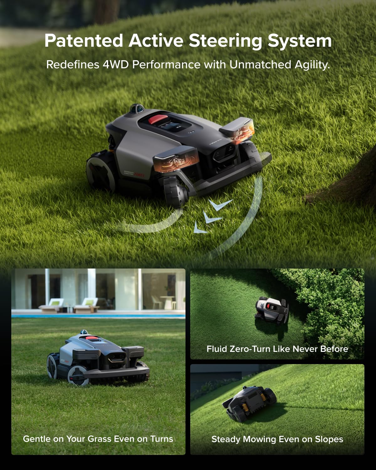 roborock RockMow X120H LiDAR AWD Robot Lawn Mower for up to 0.49 Acre, Wire-Free RTK Free with Dual- LiDAR AI Auto Mapping, Robotic Mower with 4G, AI Obstacle Avoidance, 80% Slope, Smart App Control
